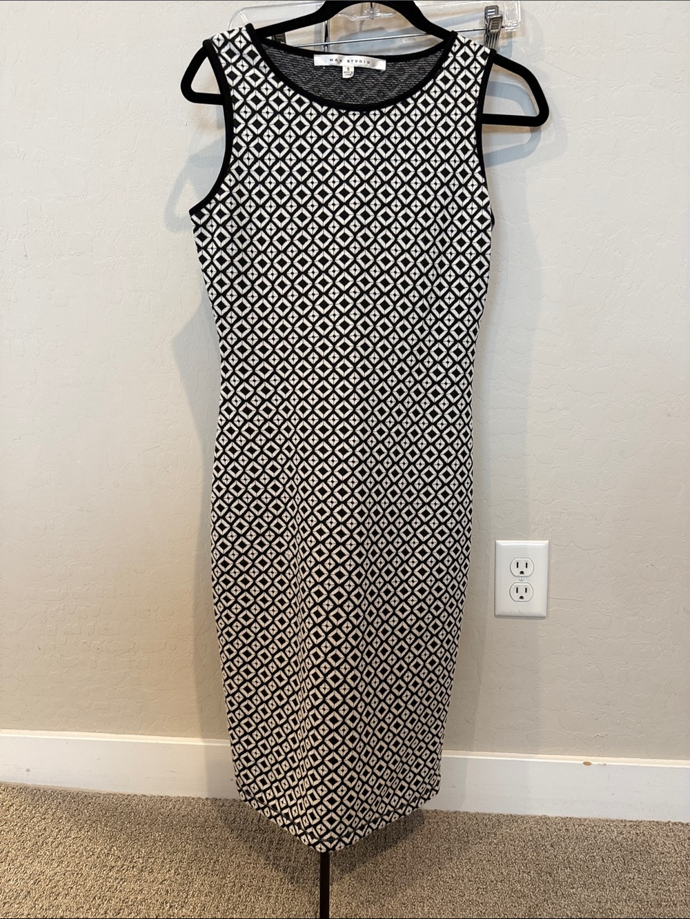 Talbots Black and White Geometric Midi Sheath Dress